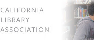 California Library Association logo and photo of young people at library computer workstations.