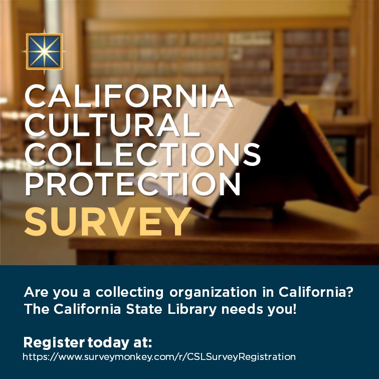 A flyer for the California Cultural Collections Protection Survey