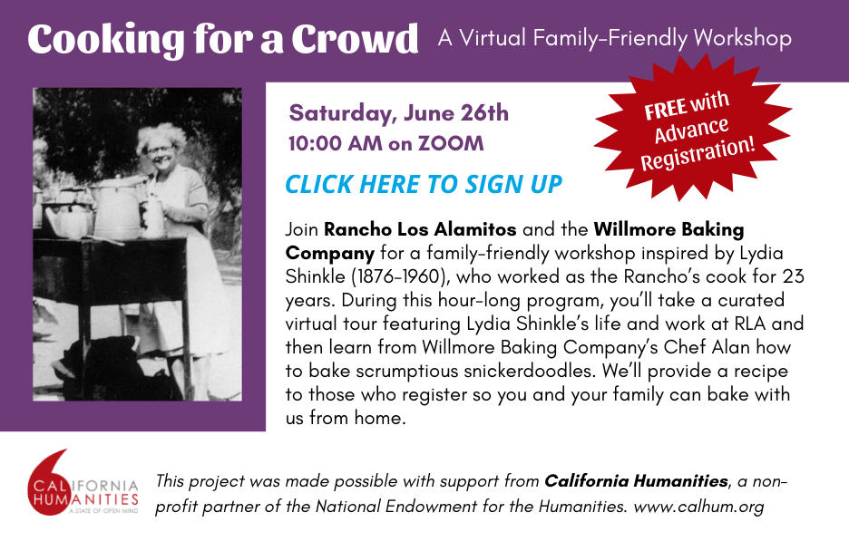 A flyer with a black and white photo of a person standing outside next to pots and pans.