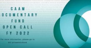 A blue and green banner with details about the open call.
