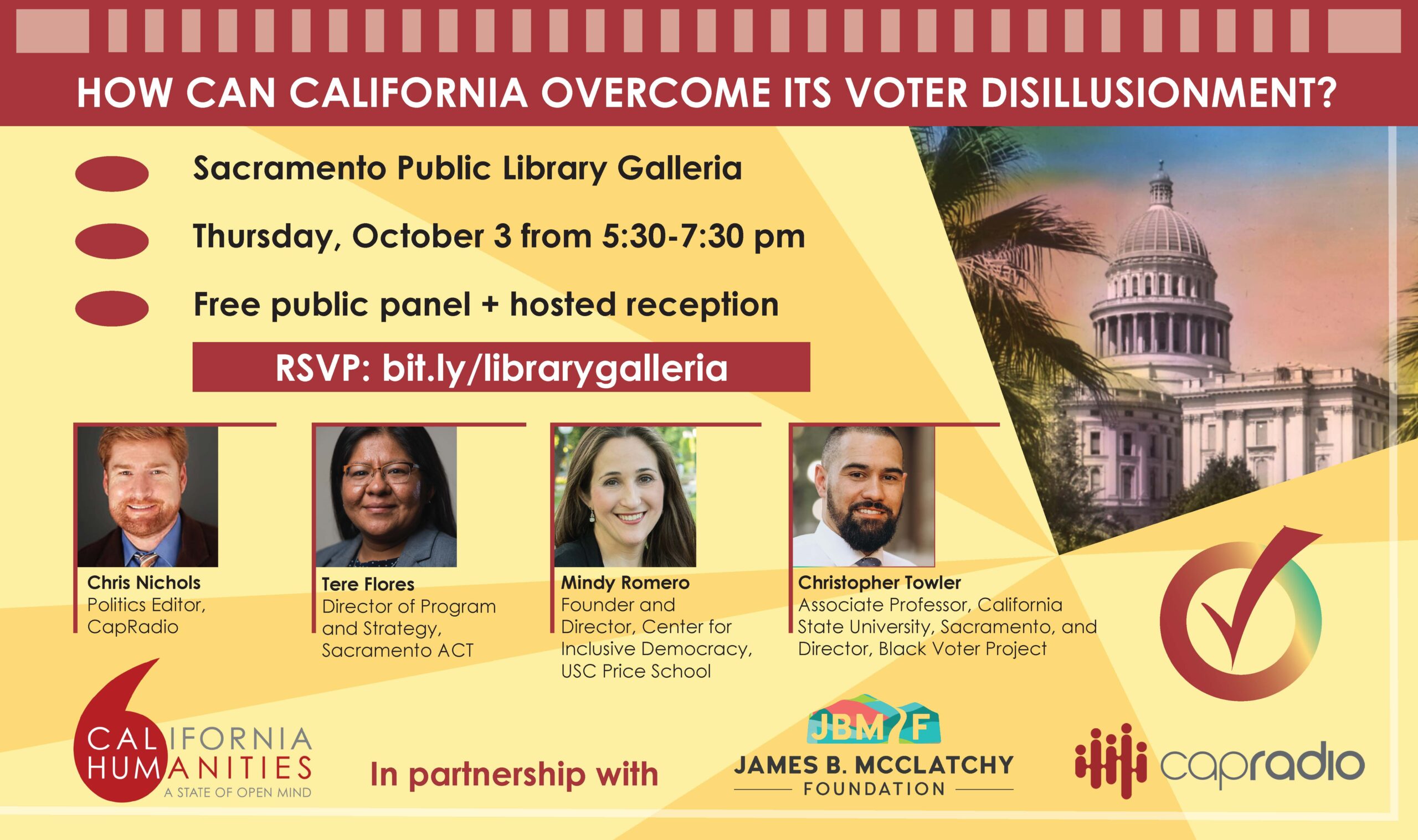 California on the Ballot graphic Sacramento program October 3 2024 with four speaker headshots and partner logos