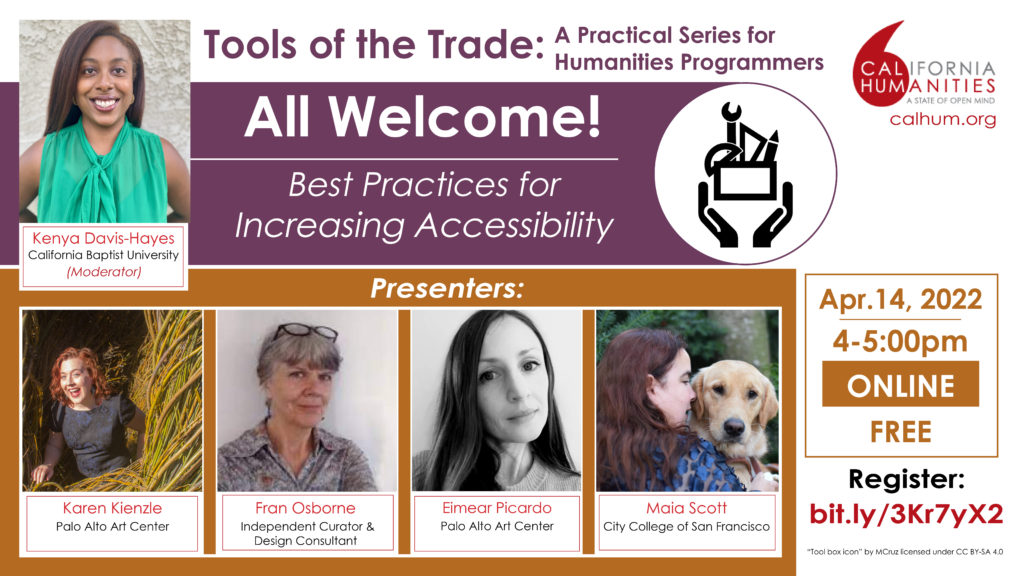 Tools of the Trade promo image showing five speaker headshots and text All Welcome! Best Practices for Increasing Accessibility