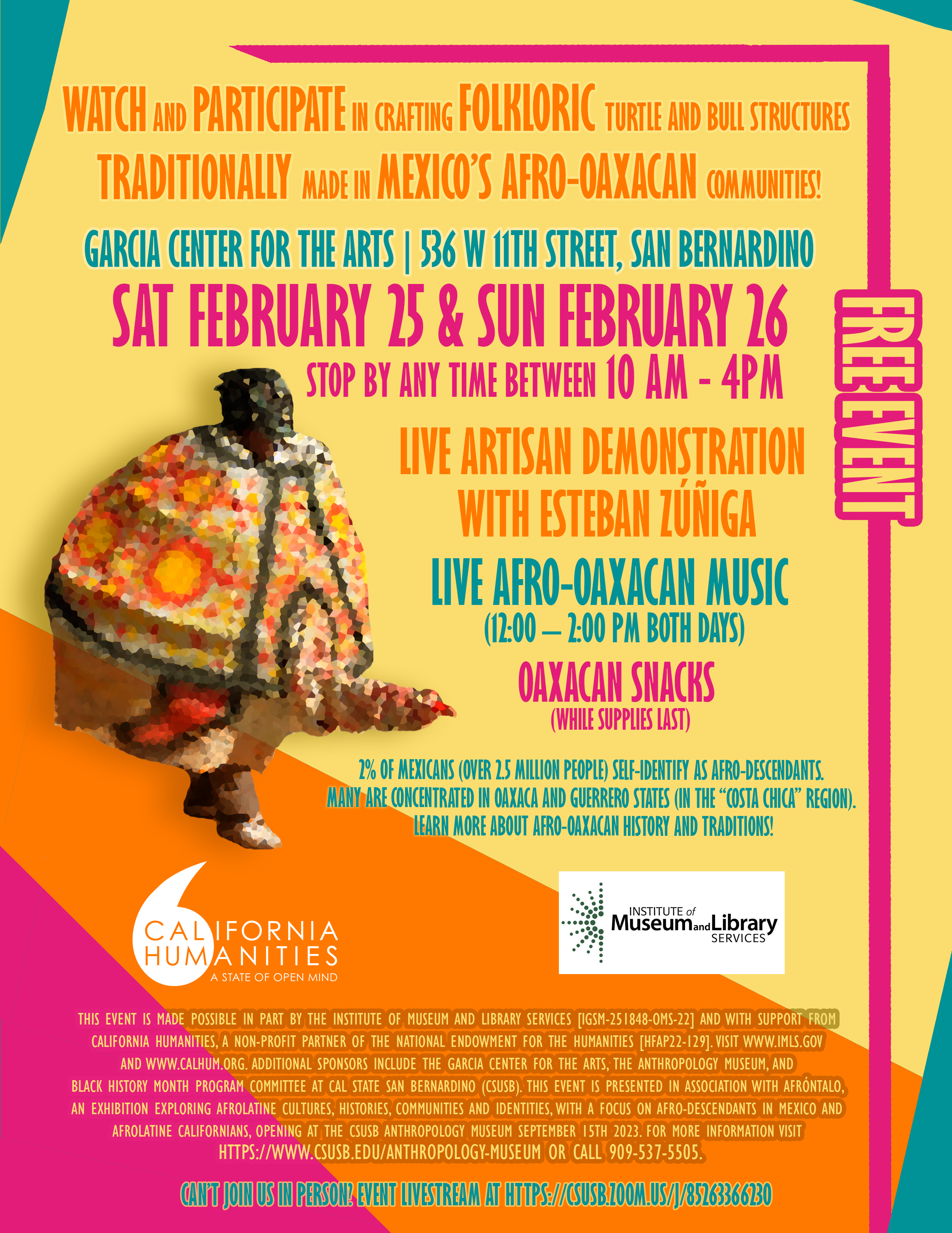 Colorful flyer with text about event