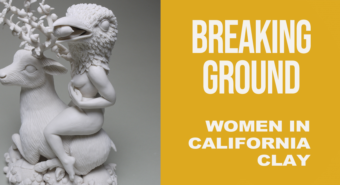 Promotional banner with white ceramic sculpture on the left and "Breaking Ground" text on right