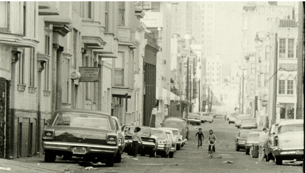 Children playing in an alley in SOMA in the 1970s. Credit: still from film by the late Sam Tagatac footage of his unreleased film is included in the “Sa Amin: Our Place” documentary, 2022.