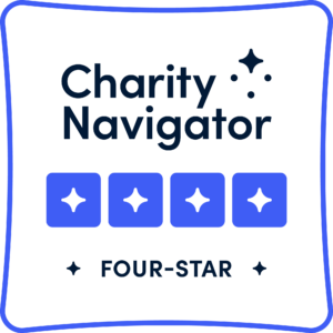Badge reading Charity Navigator Four-Star with image of four stars in four boxes.