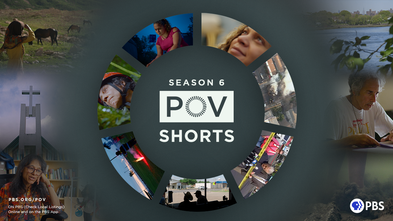 Promo graphic for POV Shorts Season 6 with circle comprised of film short stills.