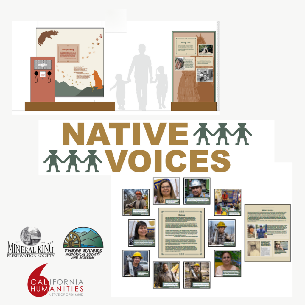 Native Voices Exhibit mock ups, with California Humanities logo