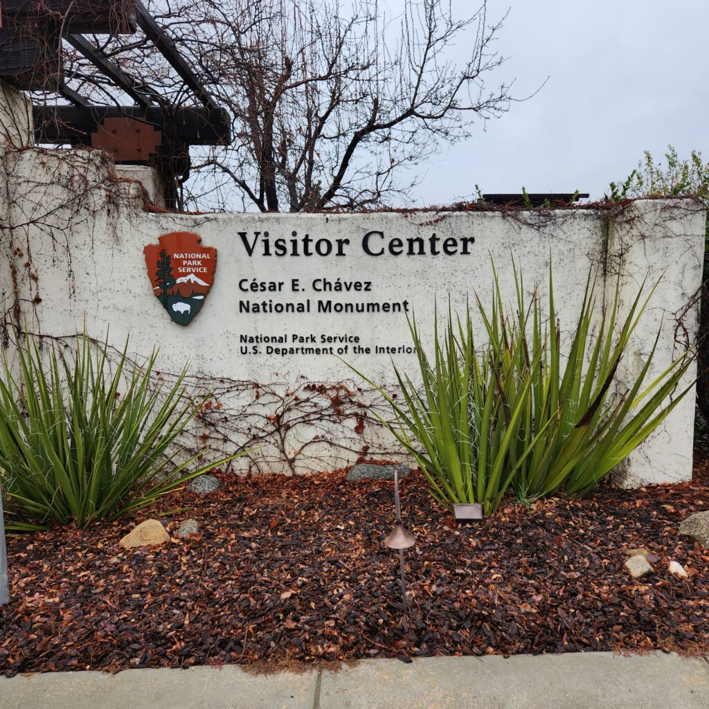 Cesar Chavez National Monument welcome sign with National Park Service logo