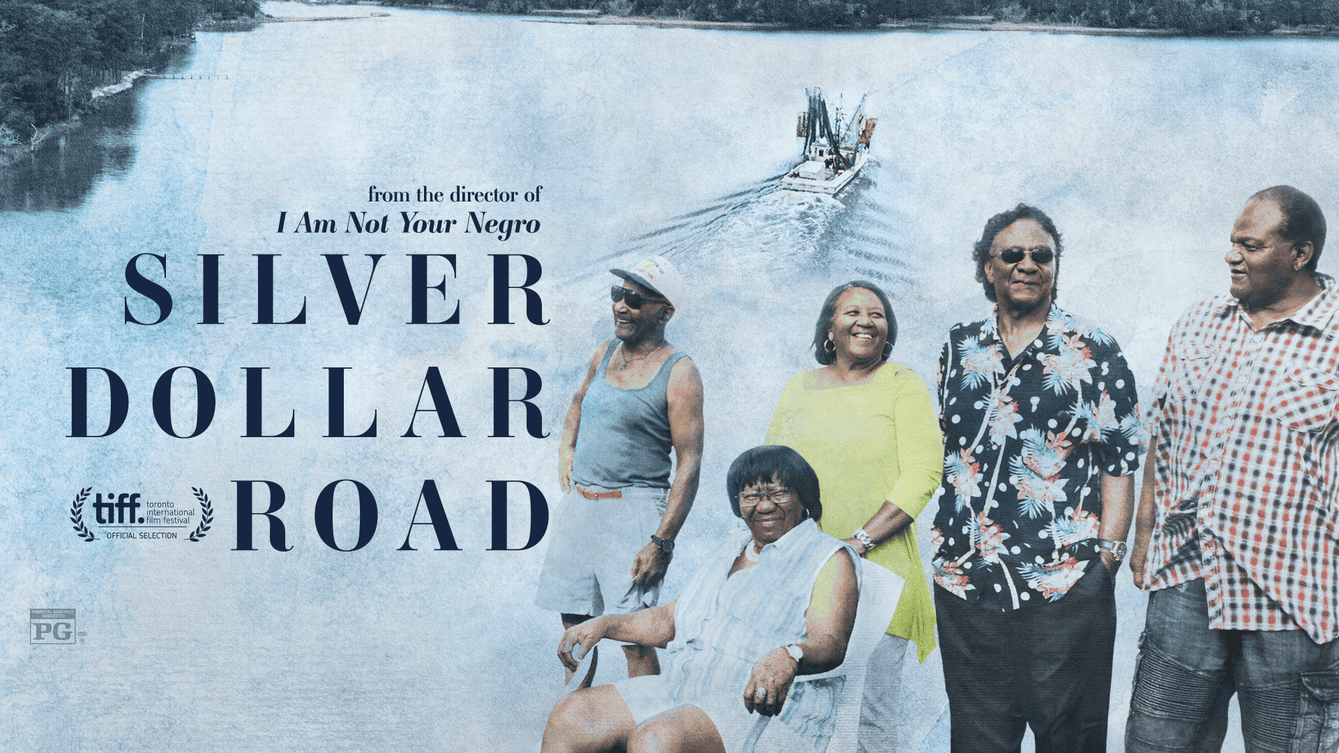 People pose for a film poster of SILVER DOLLAR ROAD film.