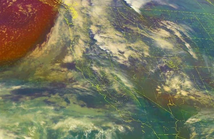 Satellite imagery of storms above California and the United States