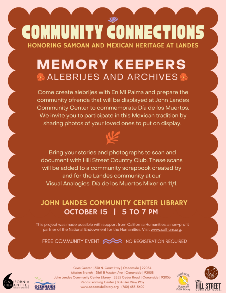 Community Connection Memory Keepers flyer from John Landes Library