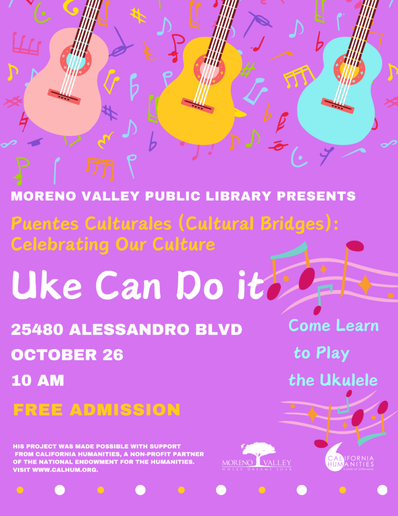 Uke Can Do It event flyer featuring three colorful ukuleles