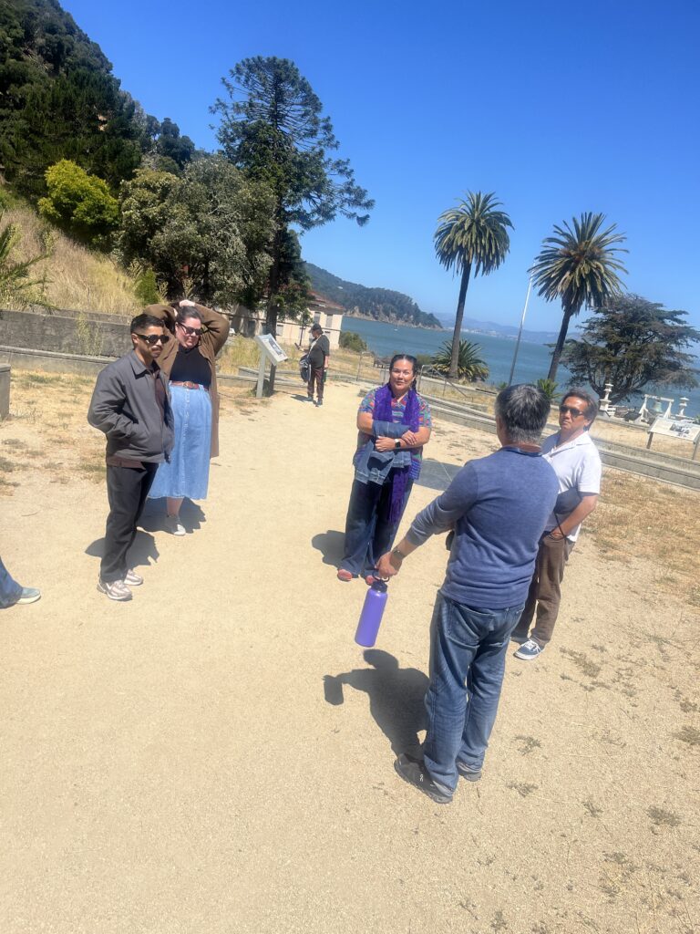 California Humanities Staff Zuriel Ortiz, Marika Garcia, mariana moscoso, and Rick Noguchi pictured  with Edward Tepporn, Executive Director of the Angel Island Immigration Station Foundation 