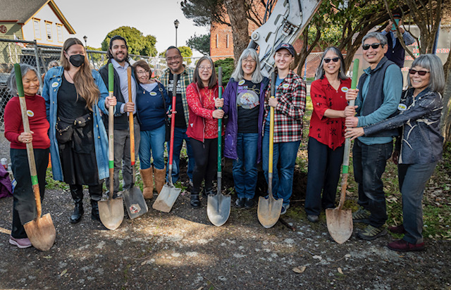 Members of the Eureka Chinatown Project and Humboldt Asians & Pacific Islanders in Solidarity prepare to break ground.