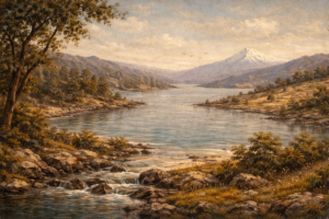 Serene coastal bay at sunset 1776