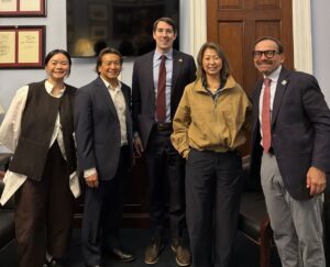 Pictured left to right picture 2: Elizabeth Ai, grantee, producer of New Wave, Rick Noguchi, President & CEO, US Rep John Harder, Priscilla Enriquez, board member, and Abe Hughes, board member