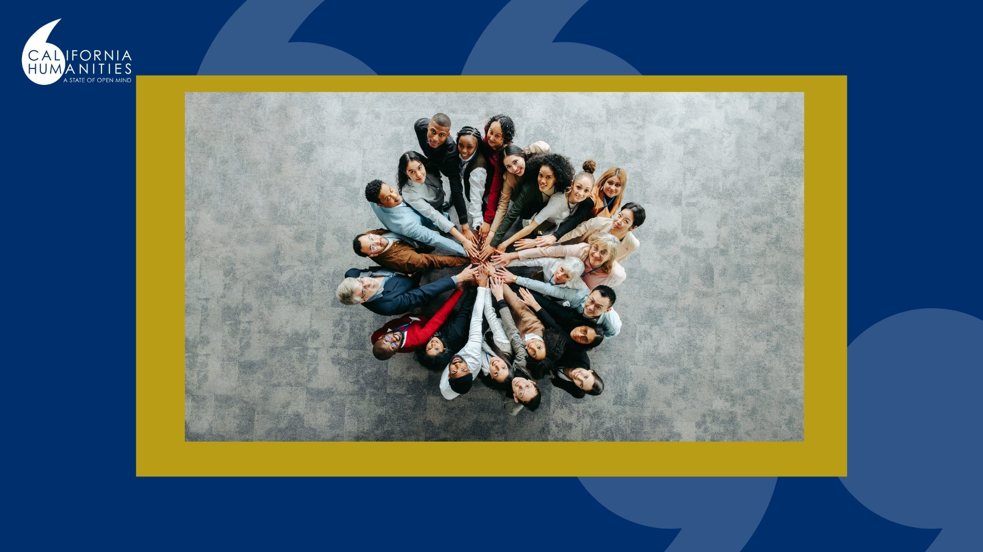 Photo of people in a circle looking up